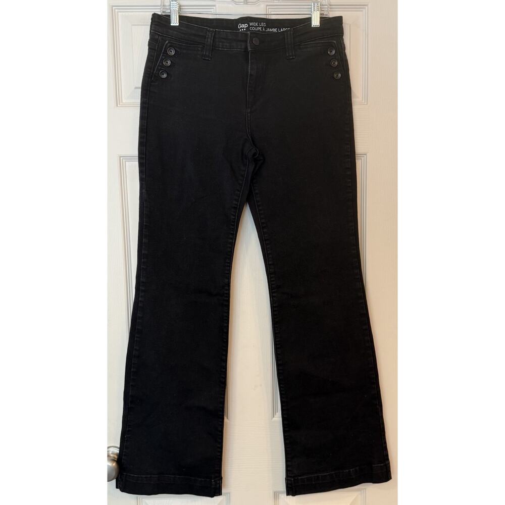 GAP Wide Leg Jeans Women 29/8R (actual 31x32) Black Denim Button Detail Festival